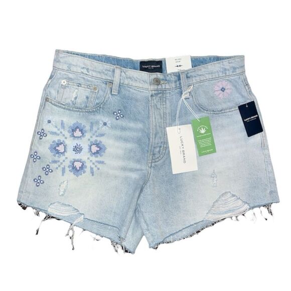 Lucky Brand Floral Embroidered 90s Midi Shorts - Picture 1 of 8